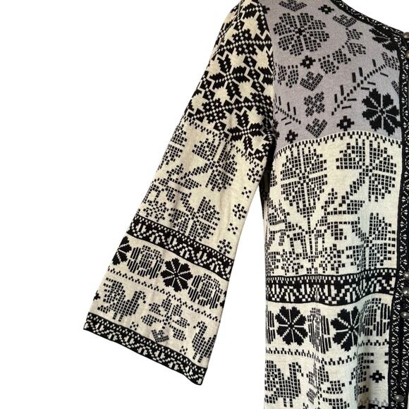 Gudrun Sjoden Cardigan Sweater Jacket Sz Small Black Cream Nordic Pattern Cotton - Picture 4 of 8